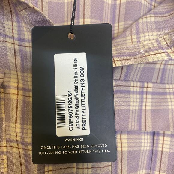 Pretty Little Thing Plaid Long Sleeve Button Down Lilac Shirt Dress NWT Sz 16 - Picture 4 of 15